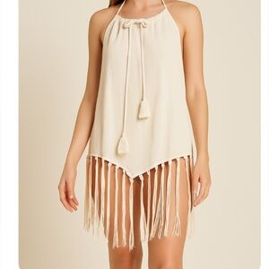 CupShe swimsuit cover up white halter top tunic dress semi sheer NEW OSFM